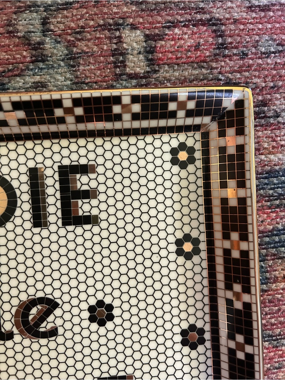 Anthropologie Bistro Tile Joie de Vivre Tray Black White and Gold - Picture 7 of 10
